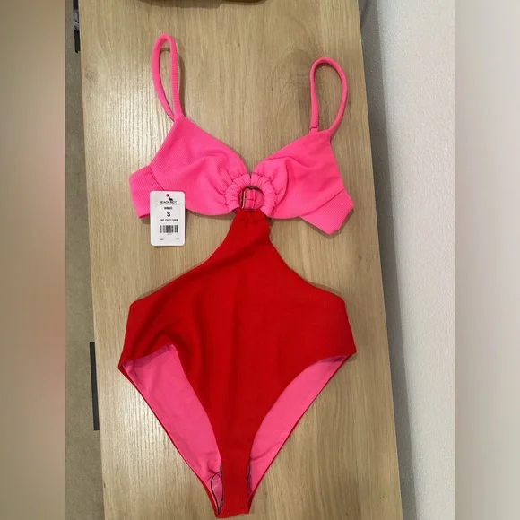 NWT Women's Beach Riot Kristen red and pink cut out one piece size small - Picture 8 of 13